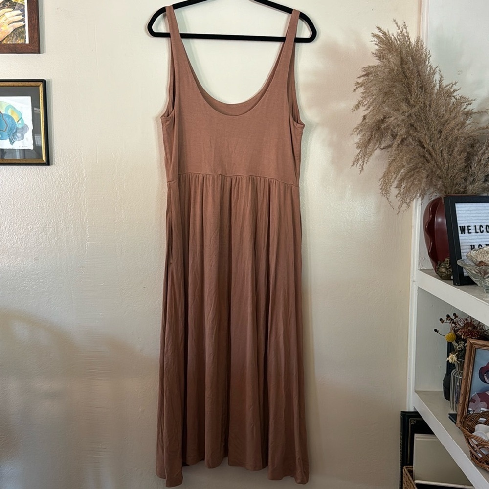Brown Jersey Slit Middi Dress